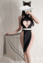 MOVE WITH MELODY Women Seductive Halter Lingerie Black Mesh Heart Shaped Open Chest Backless Lingerie Dress