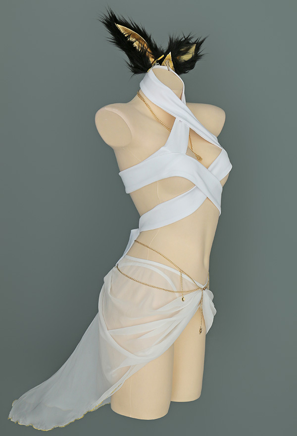 Eternal Anubis Women Sexy White Halter Cutout Lingerie Set