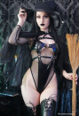 SPELL ON YOU Gothic Dark Witch Sexy Lingerie Set Black Hollowed Front Mesh Bodysuit
