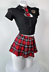 Naughty Player Women Sexy School Uniform Lace-up Top Plaid Skirt Lingerie Set