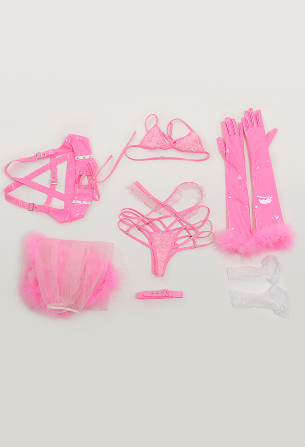 Fatal Rose Women Pink Strappy Top and Panty Sexy Lingerie Set