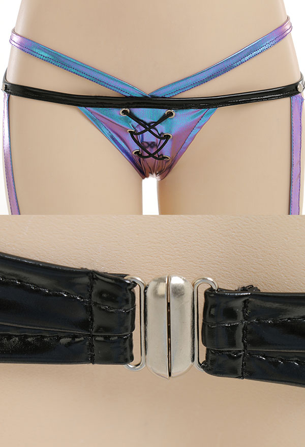 Passion Release Gothic Pastel Show Breast Lace-Up Top and Thong Sexy Lingerie Set