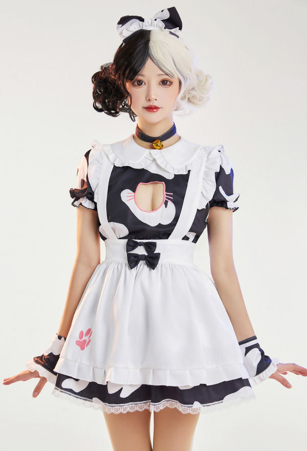 Naughty Love Kawaii Sweet Cow Pattern Maid Style Lingerie Dress