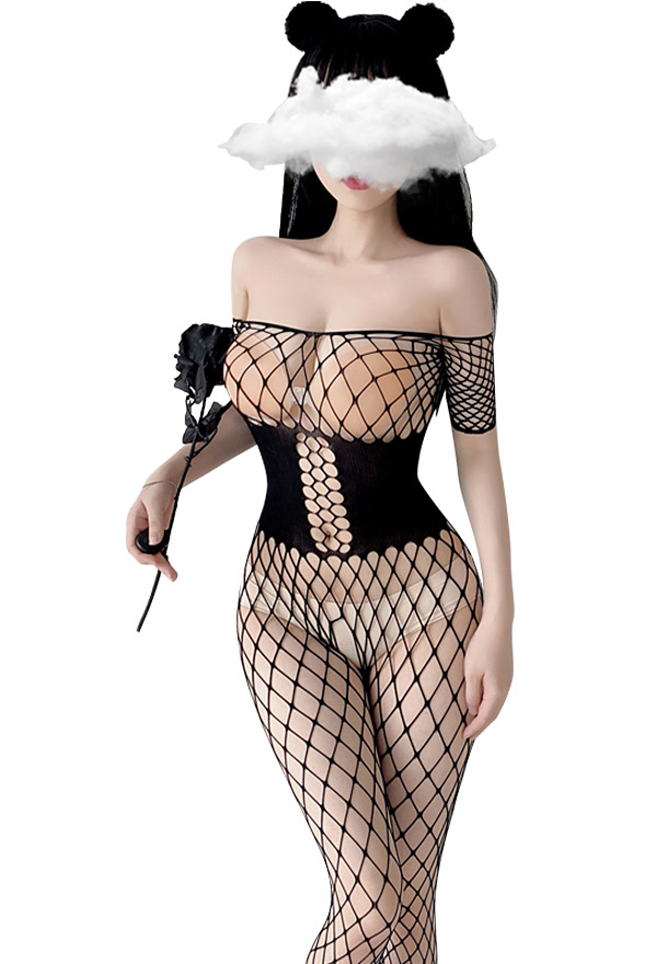 Passion Release Women See-through Fishnet Off-Shoulder Sexy Lingerie