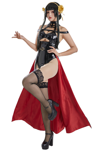 Yor Women Gothic Sexy Black Halter Cutout PU Bodysuit