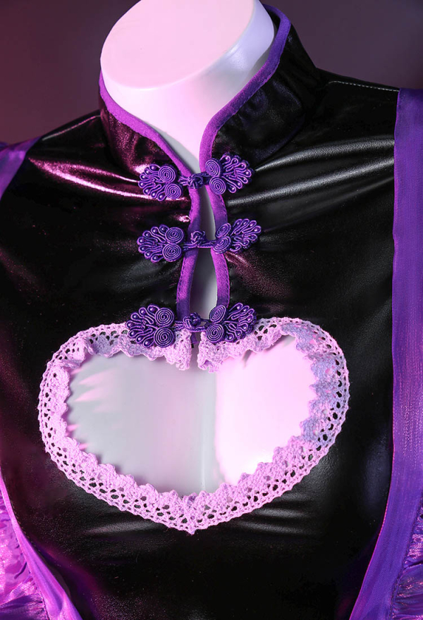 Call me Baby Women Gothic Sexy Cheongsam Style Black Purple Heart-Shaped Cutout Lingerie Dress