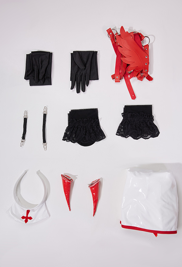 Power of Desire Women Gothic White PU Cutout Front Zipper Side Lace-up Lingerie Set