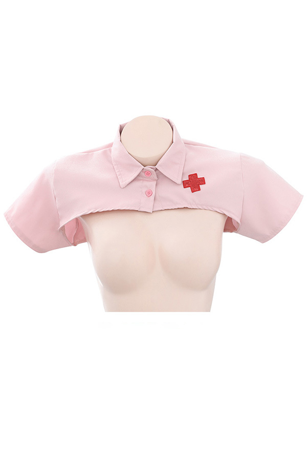 Ur Medi-sin Women Gothic Sexy Nurse Style Pink Sheer Crop Top and Hip Skirt Lingerie Set