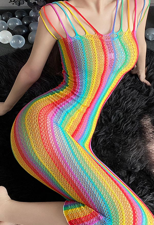Rainbow Dream Women Sexy Fishnet Cutout Bodycon Dress