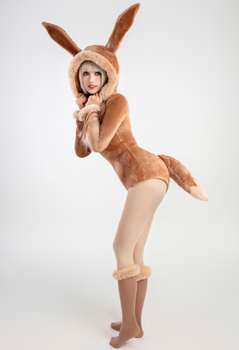 Sexy Brown Plush Fluffy Hooded Deep V Sexy Lingerie with Belt and Tail