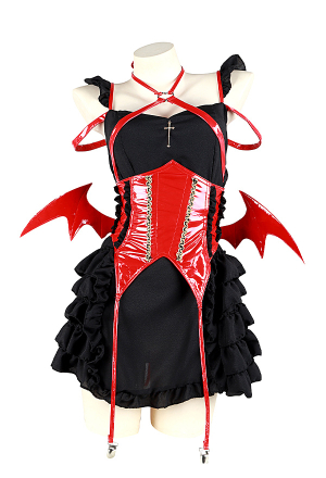 Lil Devil Women Gothic Black Mini Tutu Dress with Bat Wings Design Corset and Choker