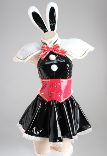 Xmas Bunny Women Christmas Gothic Black Shiny PU Halter Backless Plush Hem Dress