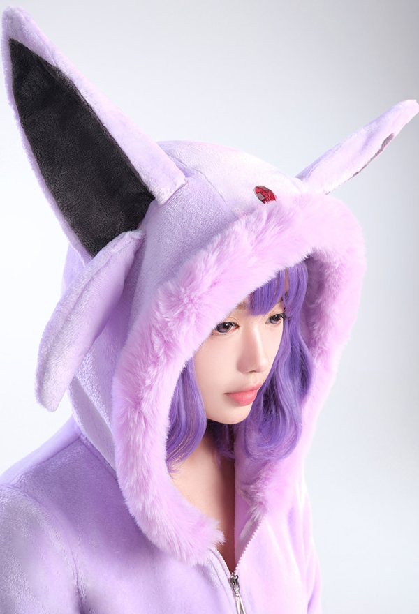 Moon Fox Purple Sexy Romper Plush Hooded and Socks with Tail Belt and Socks