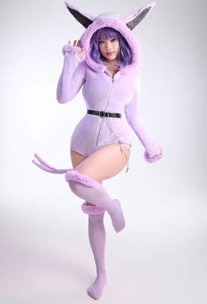 Moon Fox Purple Sexy Bodysuit Plush Hooded and Socks with Tail Belt and Socks