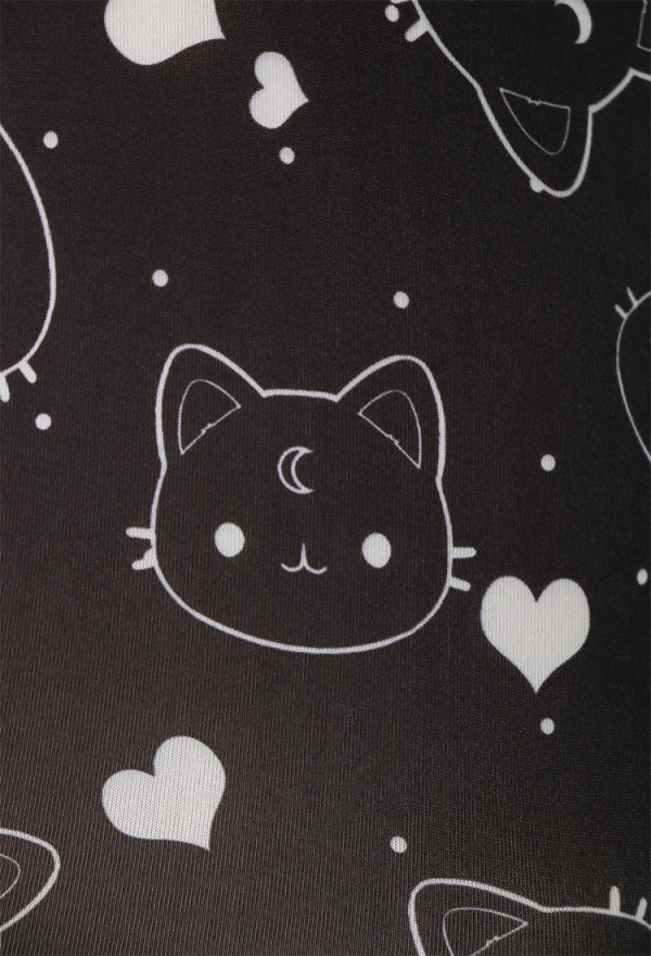 Cute Black Cat and Heart Print Bodysuit