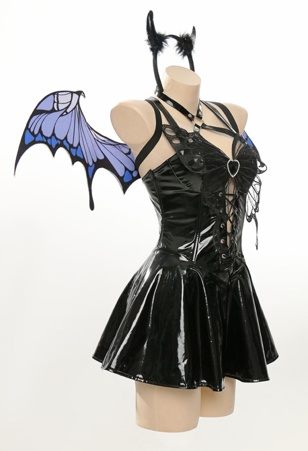 Sexy Butterfly Demon Dress Gothic Mini Dress Lingerie Set Unique Mesh Butterfly Design Mini Dress with Wings