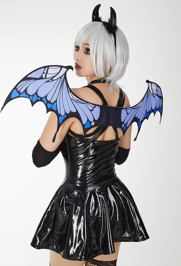 Sexy Butterfly Demon Dress Gothic Mini Dress Lingerie Set Unique Mesh Butterfly Design Mini Dress with Wings