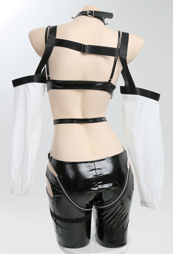 Sexy Night City Punk Girl Bodysuit Special Strap Design Seductive Lingerie Set