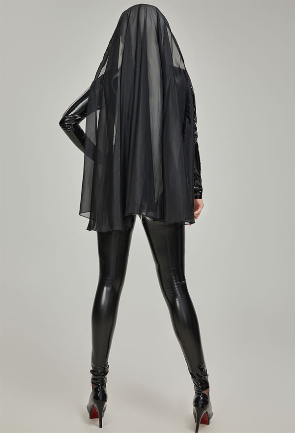 HOLY LOVE Gothic Punk Nun Uniform Sexy Bodysuit PU Leather Black Cut-out Bodysuit