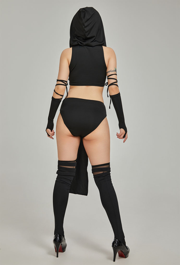 DARK BREATHE Gothic Dark Ninja Theme Lingerie Set Sexy Black Ninja Set with Thigh Harness