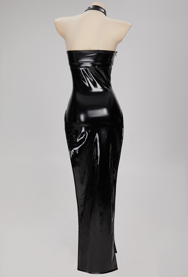 PRETTY CRAWLER Gothic Sexy Spider-web Design Dress Black Lace-up Hollow Chest Slit Dress