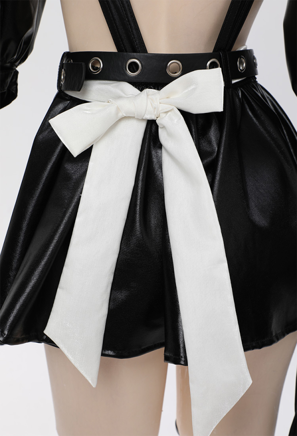 Fierce Fantasy Gothic Dark Maid Lingerie Set Black Sexy Bodysuit with Miniskirt and Stockings