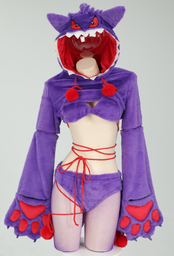 Dark Shade Gothic Paw Hoodie Lingerie Purple Hooded Lingerie Set with Tail and Stockings