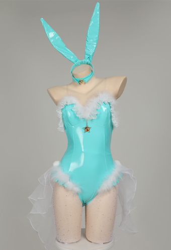 Devil Bunny Girl Costume Set Blue Sexy Faux Leather Lingerie Set
