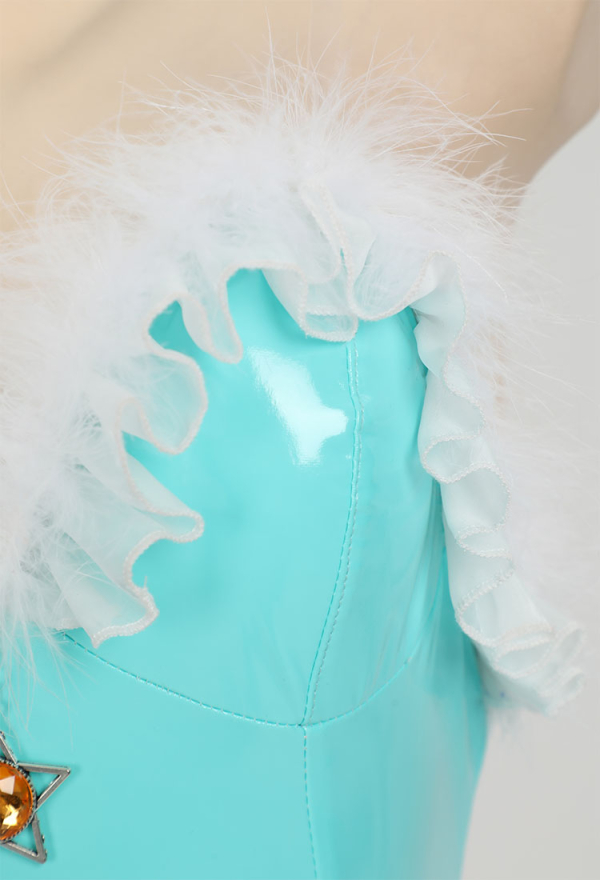Princess Bunny Girl Costume Set Blue Sexy Faux Leather Lingerie Set