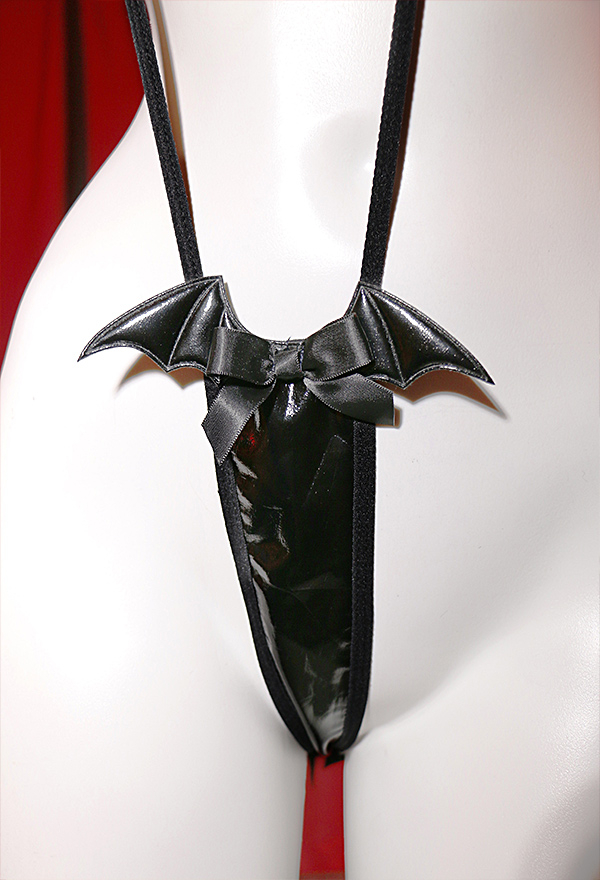 Dark Bat Sexy Black PU Leather Shiny Halter Hollowed Sexy Lingerie