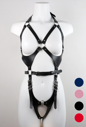 Gothic Buckle Strap Bandage with Metal Ring Lingerie Hollow Sexy Bodysuit