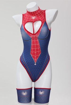 Woman Sexy Spider Print Lingerie Set Heart-shaped Hollow out Chest Design Bodysuit