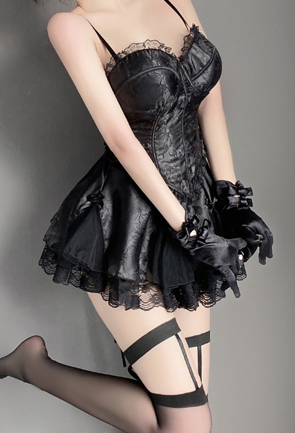 Gothic Dark Style Sexy Lingerie Set Black Patent Leather Bunny Girl Bodysuit