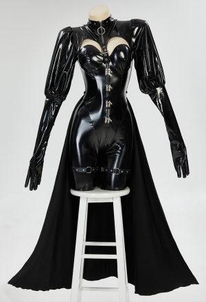 Gothic Style Jumpsuit Black One-Piece Jumpsuit and Skirt with Leg Ring