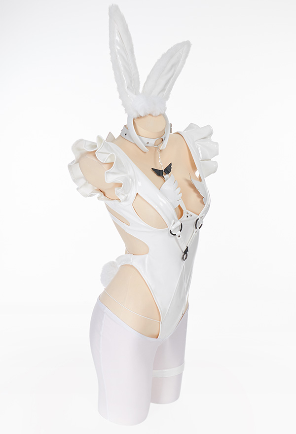 INDULGE THE NIGHT Bunny Girl Sexy Uniform White Wing Decorated Chest Cutout Bodysuit Lingerie