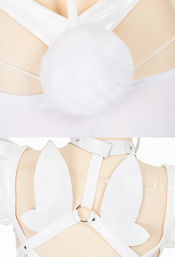 INDULGE THE NIGHT Bunny Girl Sexy Uniform White Wing Decorated Chest Cutout Bodysuit Lingerie