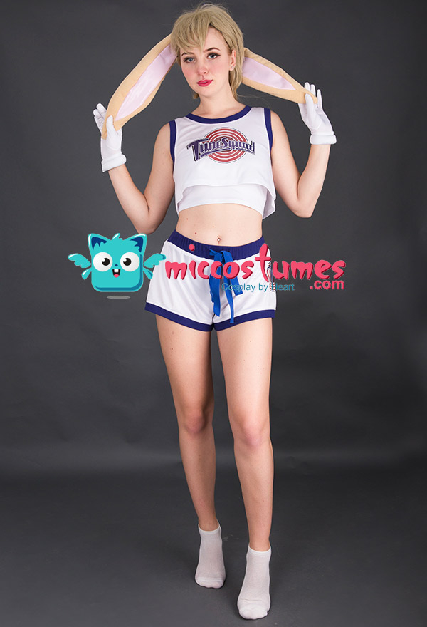 Halloween Anime Bunny Cheerleader Costume Tunesquad Pattern Cheerleader Set with Rabbit Bunny Ears