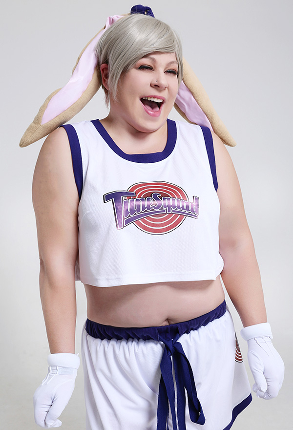 Plus Size Halloween Anime Bunny Cheerleader Costume Tunesquad Pattern Cheerleader Set with Rabbit Bunny Ears