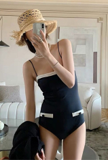 Sunday Candy Women Black Halter Backless Slim One-Piece Bathing Suit