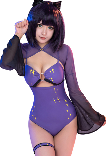 Mona Women Sexy Purple Cutout Star Print One Piece Swimsuit
