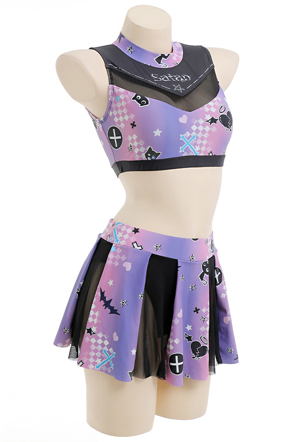 Teamwork Gothic Pastel Cheerleader Style Satan Print Two-Piece Swimsuit