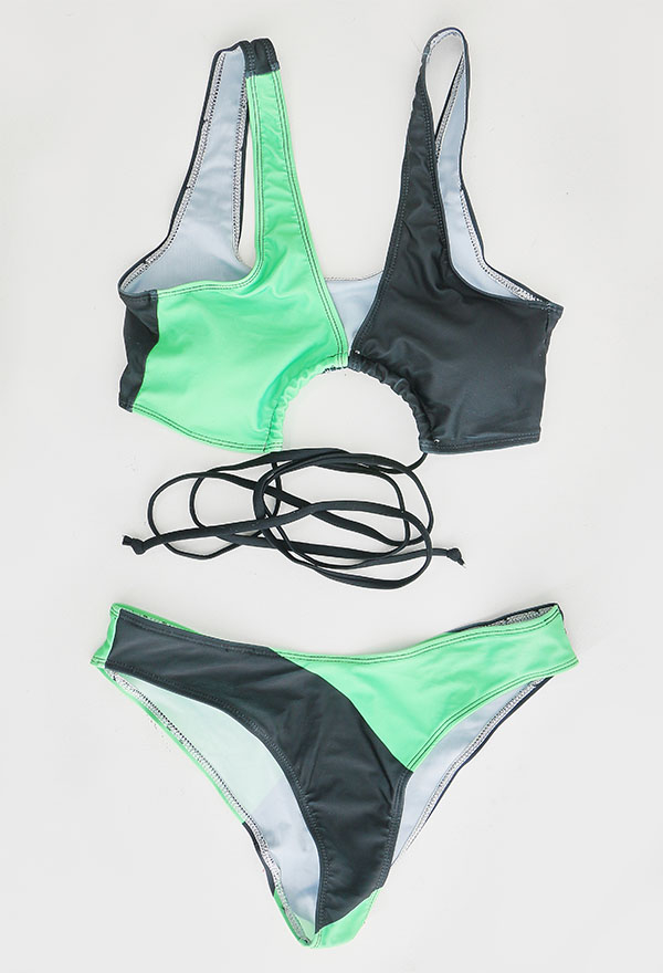 Shego Gothic Black and Green Cross Strap Low Waist Bikini Set