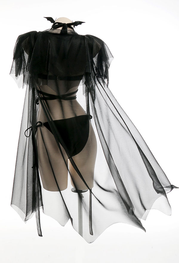 Devil Reign Gothic Black Bat Cross Strap Halter Bikini Set with Cover-up