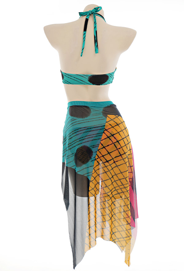 Nightmare Women Colorful Print Halter String Top and Bottom with Wrap Skirt