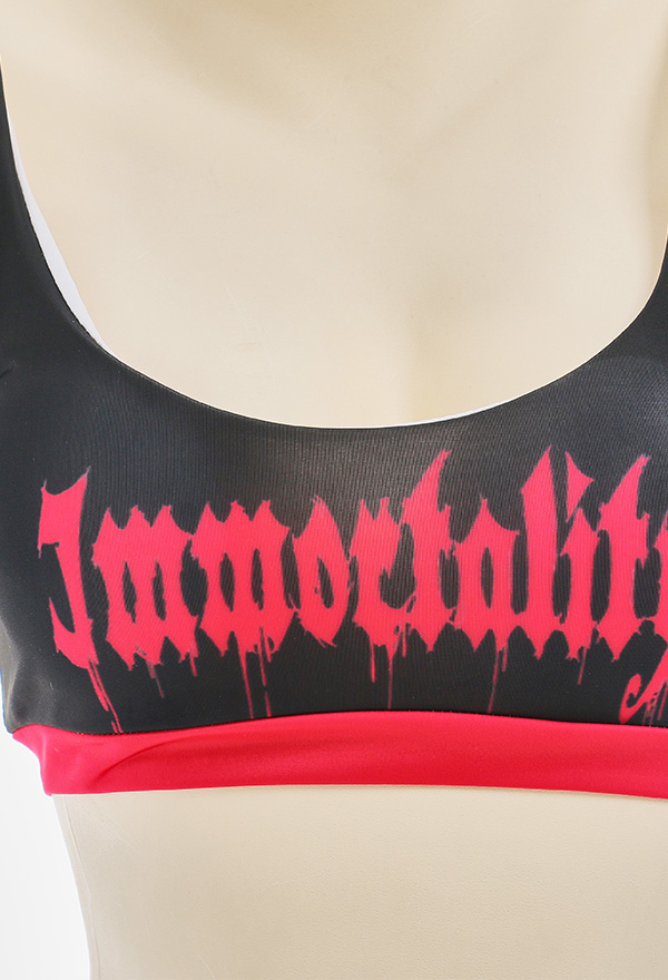 Gothic Summer Women Immortality Print Two-Piece Swimsuit Black and Red Polyester Bikini Set