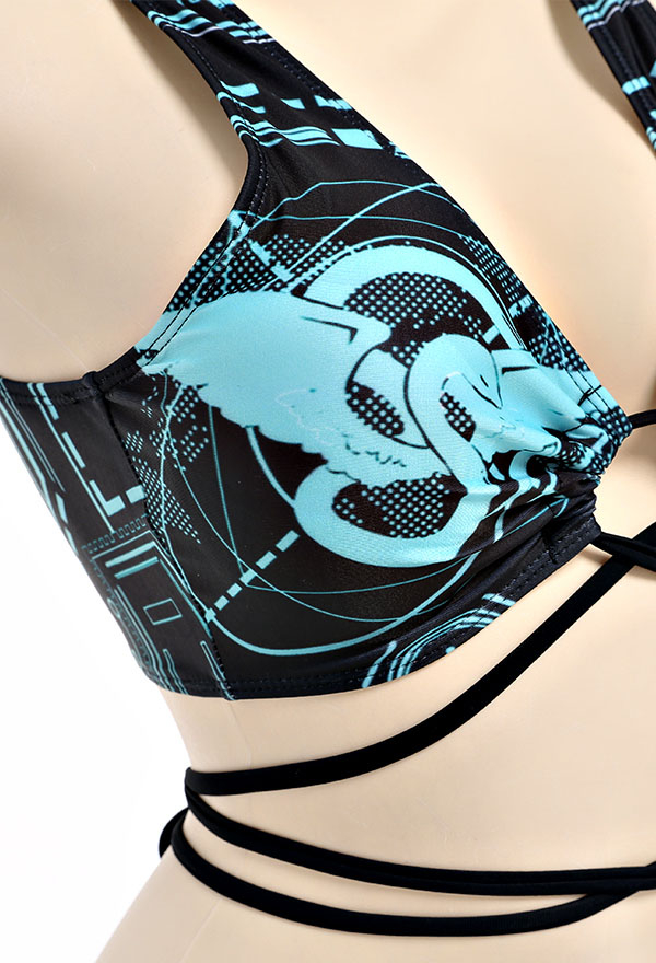 Cyber Attack Gothic Cyberpunk Pattern Cross Strap Two-Piece Bikini Set