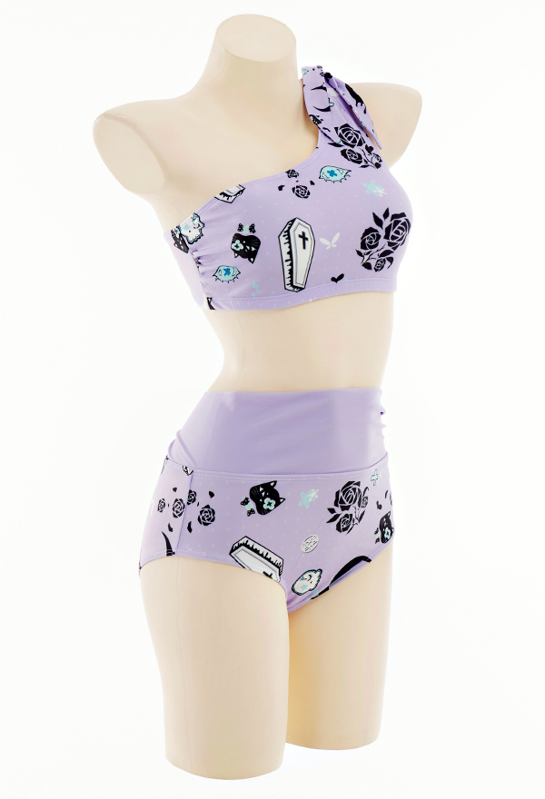 Pastel Haze Gothic Purple Print One-Shoulder High Waisted Two-Piece Swimsuit