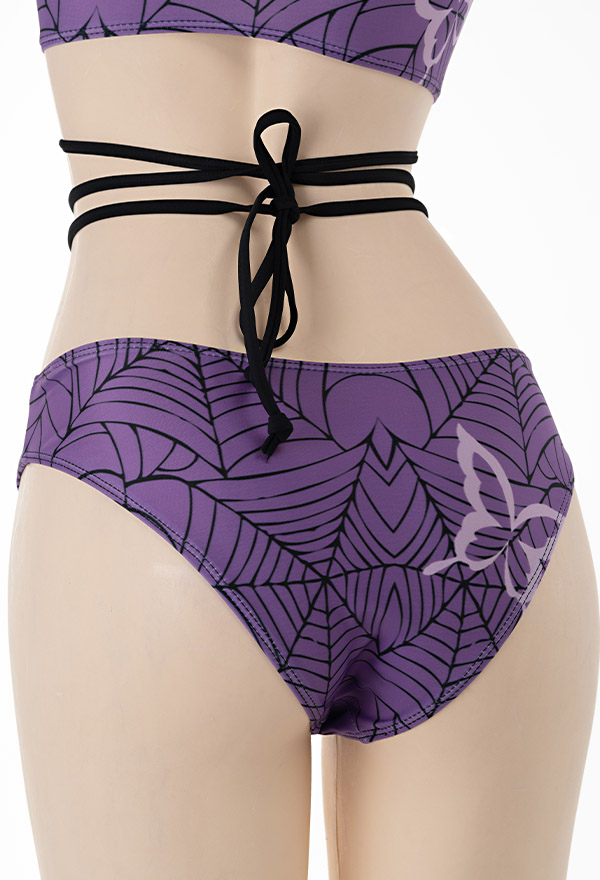 Moonlight Gothic Pastel Spiderweb Butterfly Print Cross Strap Bikini Set