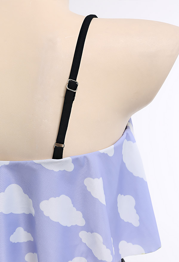 Pastel Haze Gothic Soft Girl Cloud Print Ruffled High Waist Two-Piece Swimsuit