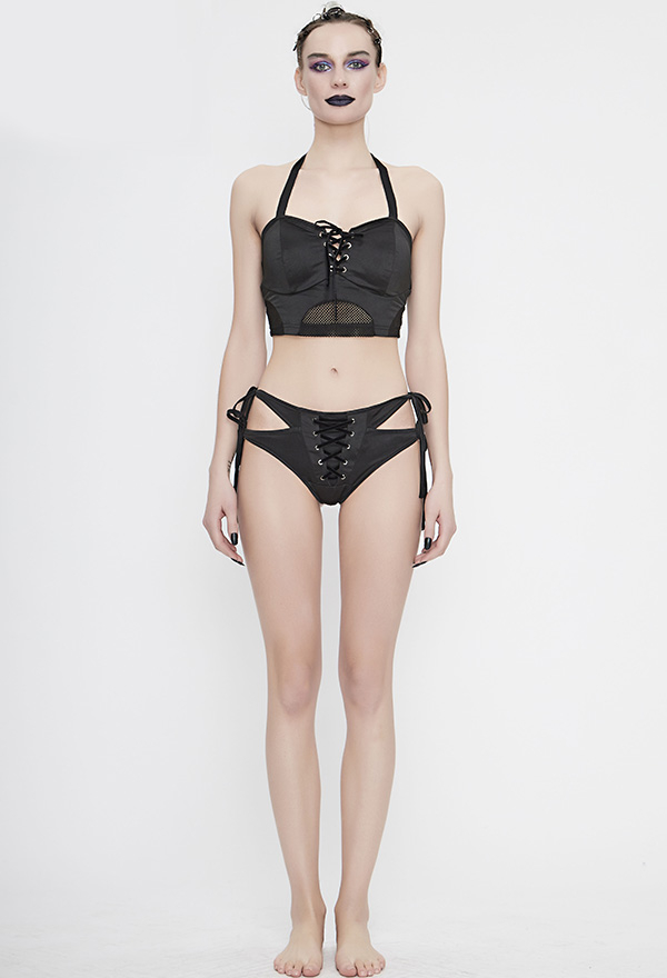 Devil Fashion Gothic Swimsuit Black Strappy High Waist Emo Bikini Bottom